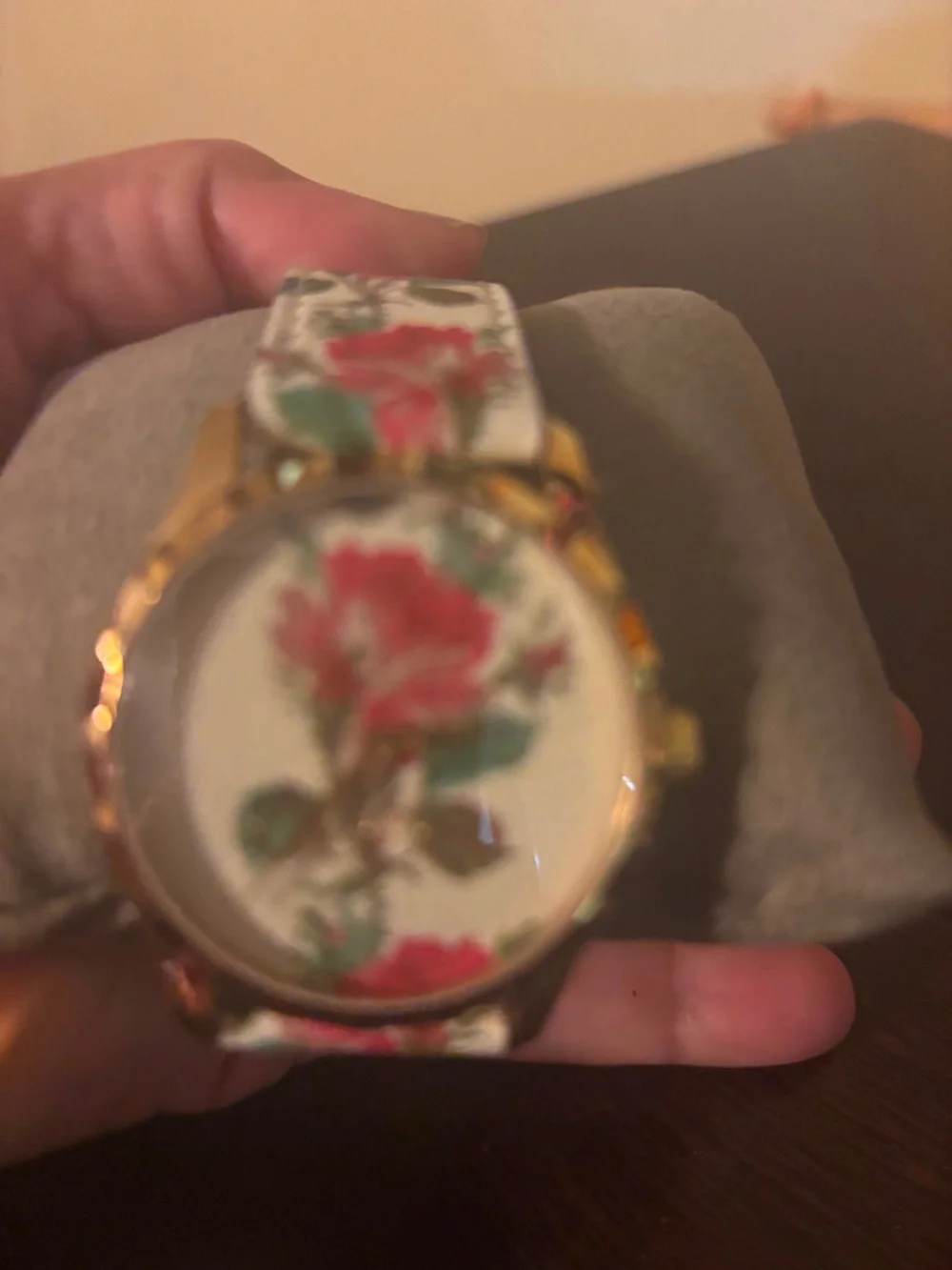 Gucci Floral Leather Strap Watch with Gold Case